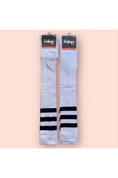 Design Socks Γυναικείες λευκές ριγέ βαμβακερές κάλτσες πάνω από το γόνατο