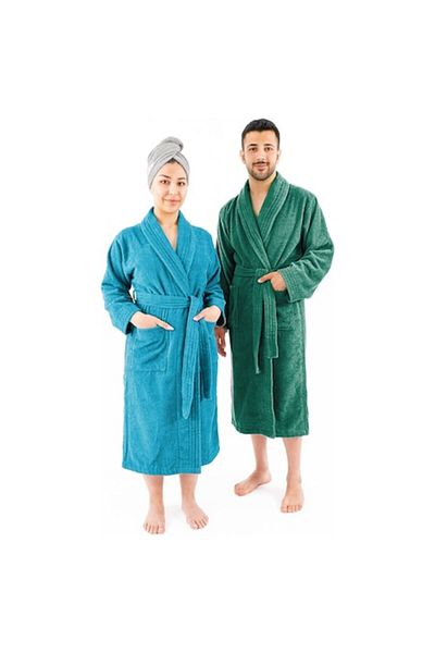 OEM Set 2 halate de baie Premium pentru el și ea, 100% bumbac, turcoaz/verde, mărimea XL