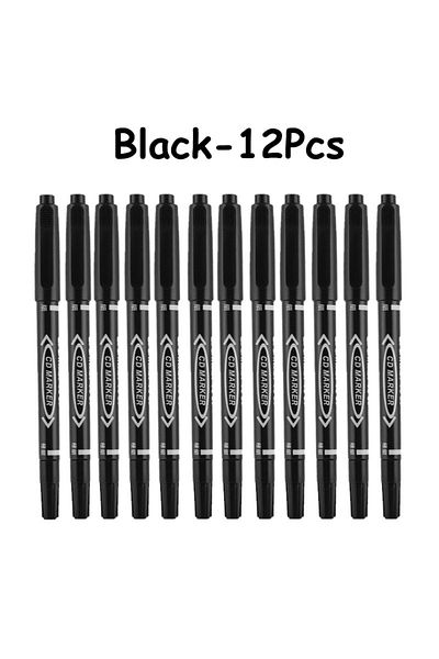 Choice Black-12Pcs 6/12Pcs Twin Tip Permanent Marker Black/Blue/Red Oil Marker Pen Fine Nid Marker Ink Stat