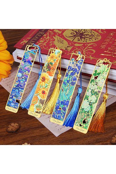 Choice Gold 4pcs Metal Bookmarks with Tassel, Golden Van Gogh Monet Oil Painting Theme Cute Book Markers fo