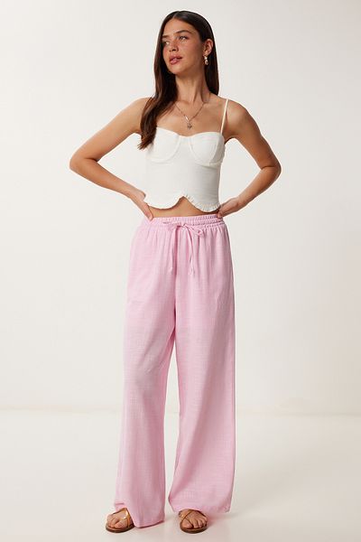 Lovelyİstanbul Loose Fit Linen Trousers Pink Ldp0002