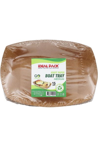 Ideal Pack Kraft Paper Boat Trays – 15 PCS Disposable Food Serving Boats – Small, Medium & Large Sizes –