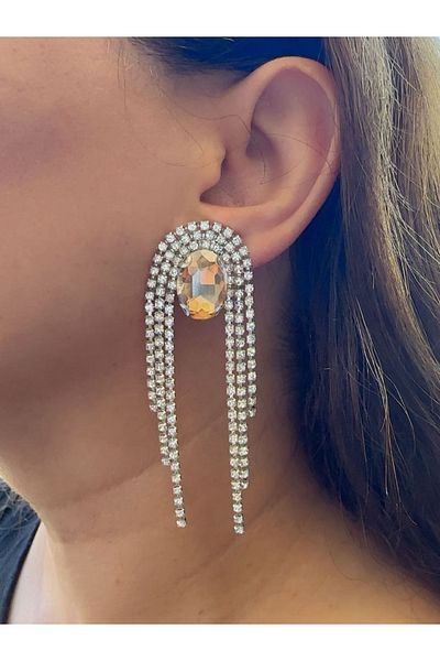 TURBİJ Trend Women's Stone Dangle Evening Dress Earrings