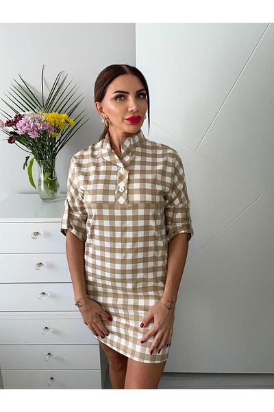 sterktekstil Women's Checkered Patterned Short Dress