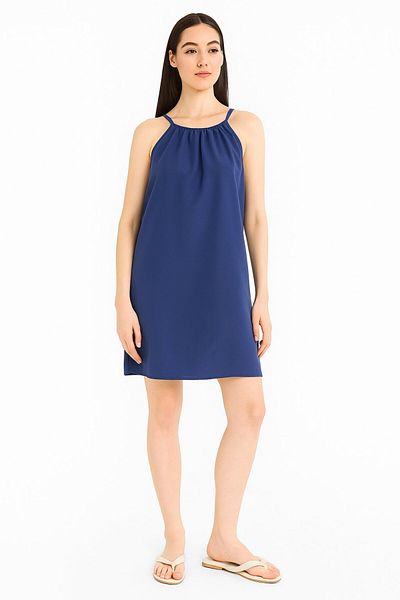 Kübra Tekstil Lupinn Fashionable Slim Strap Relaxed Cut Summer Women's Mini Dress - Comfortable and Stylish Design
