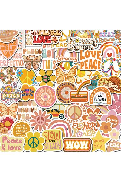 Choice 50PCS 50PCS Groovy Boho Hippie Stickers Retro English Alphabet Account Material Phone Case Laptop Lu