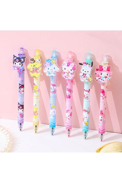 Choice 6Pcs Set 6pcs gel pens Kawaii student stationery school supplies 0.5 black cartoon paster printing p