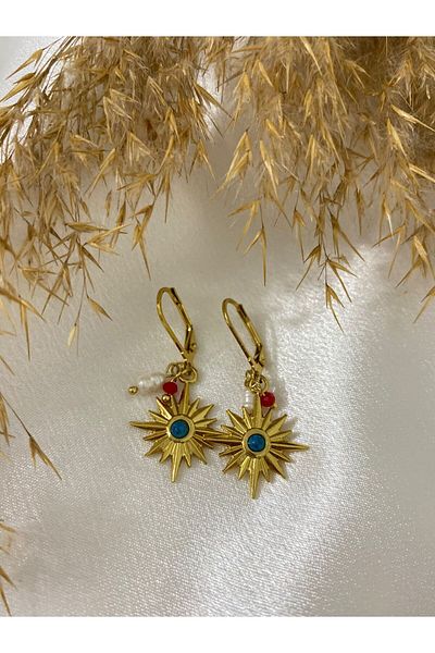 stainless steell Vintage Steel Earrings with Turquoise Stone Detail
