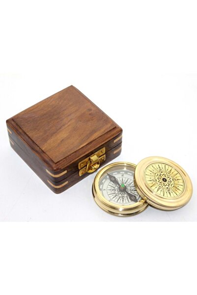 Store Ahşap Kutulu Pirinç Pusula 8*4 Cm Model 3