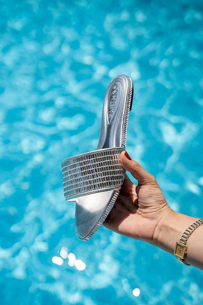 LamintaGlobal Walker Silver Crystal Stone Detailed Women's Slippers