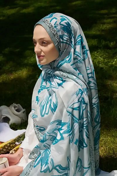 Madame Polo Σάλι με μοτίβο Prestige Line - Τυρκουάζ