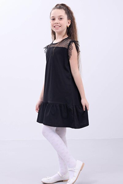 Perendi Κοριτσίστικο φόρεμα με δαντέλα με λεπτομέρειες από βαμβακερό μαύρο