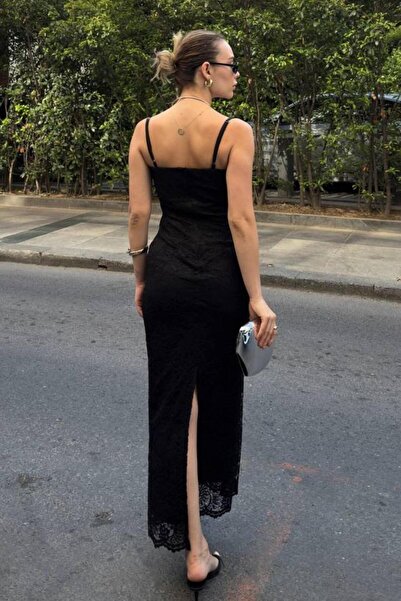 ZISHAN Askılı Dantel Midi Elbise - Beyaz ve Siyah Seçenekleriyle | Özel Günler ve Davetler İçin 887