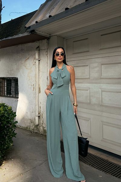 Seda Yalçın Atelier Mint Relaxed Cut Jumpsuit with Tie Detail