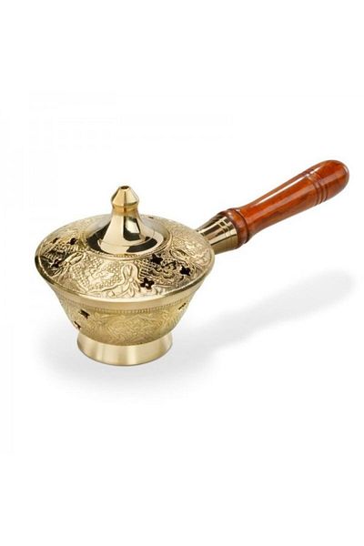 Shamanics Catuie tamaie, arzator din alama cu maner de lemn, 17 cm