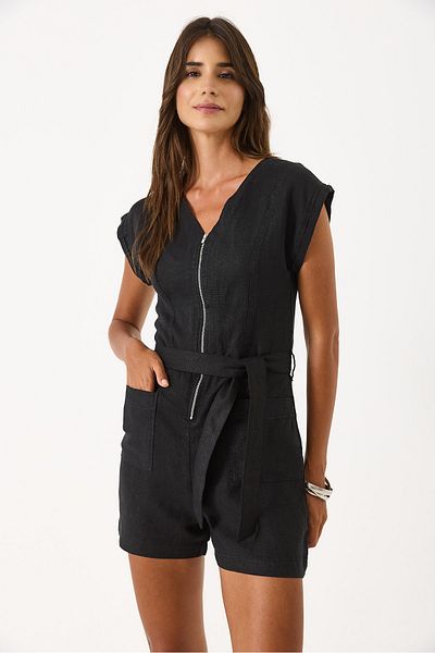VENA Front Zipper Sleeveless Jumpsuit - Black