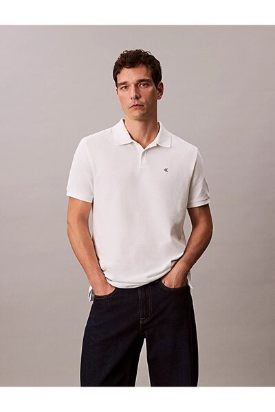 Calvin Klein Erkek Regular Fit %100 Pamuklu CK Logolu Kısa Kollu Beyaz Polo Yaka T-Shirt LV040EM269-YAD