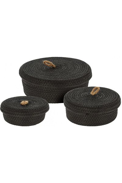 Kela Set of 3 storage baskets with lid, black