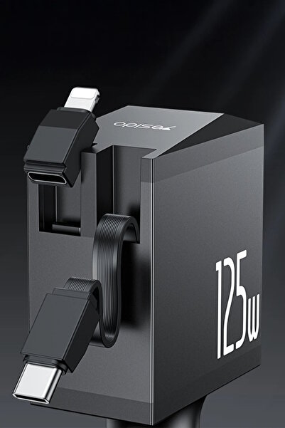 Yesido 125W Araç içi Şarj Aleti Type C to Lightning USB OTG Adaptör Çakmaklık Uzayabilen Dahili Kablolu Kit