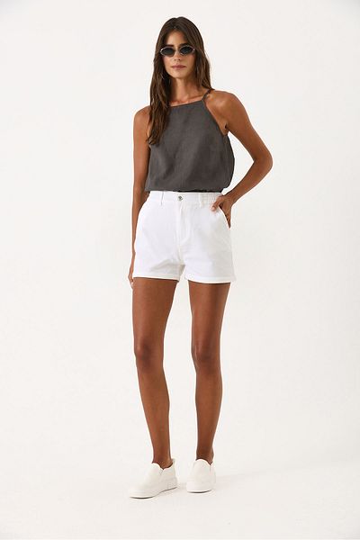 VENA Norah Waist Elastic Colorful Jean Shorts - White