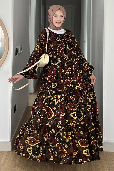 SaklıButik Madonna Collar Shawl Pattern Dress