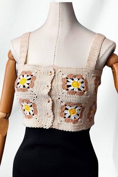 Uretti - Star 7202 9514 Hand Knitted Summer White Women's Bustier / Crop Blouse - 36/38/40 - Beige