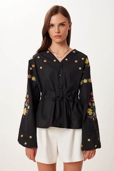 Lovelyİstanbul Bluză din in brodat cu broderie NEGRU LQS0014