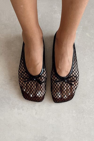 nope21shoess Lyon Black Mesh Ballerinas