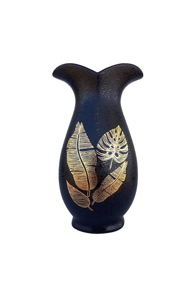 OEM Vaza din ceramica cu frunze aurii, cu gura larga, 14x26 cm