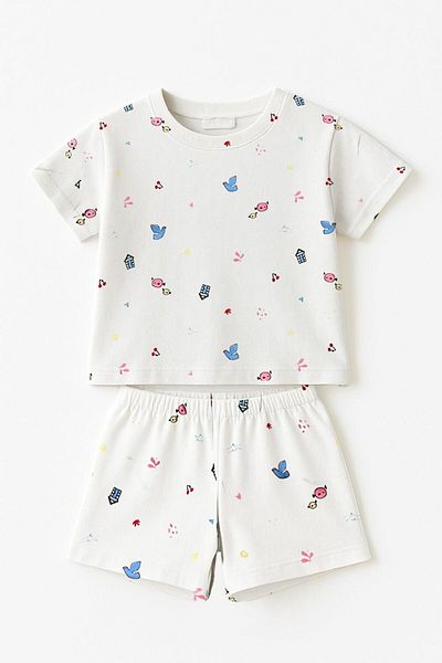 LUESS Girl's 100% Cotton Bird Patterned Shorts Set (3-4 Years 8-9 Years)