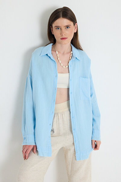 Rays Cămașă de muselină 100% bumbac oversize albastru bebeluș 4786A