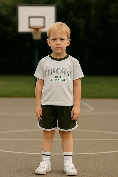 LUESS Boys' 100% Cotton Brooklyn Printed Shorts Set - Green (3-4 Years 8-9 Years)
