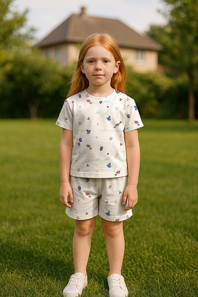 LUESS Girl's 100% Cotton Bird Patterned Shorts Set (3-4 Years 8-9 Years)