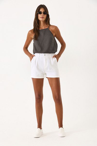 VENA Norah Waist Elastic Colorful Jean Shorts - White
