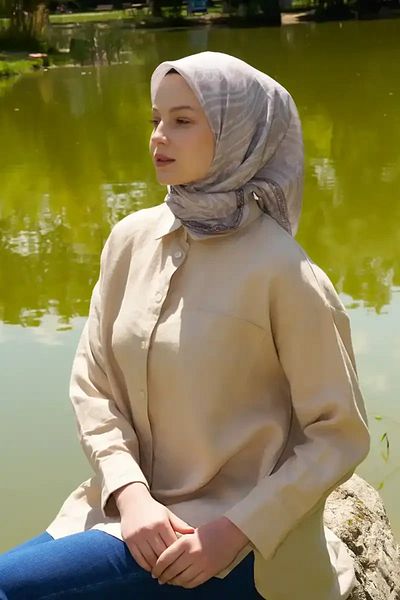 Madame Polo Φουλάρι Rustic Mistral Pattern - Πέτρα