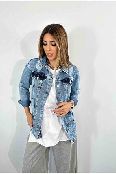 QİMYA BUTİK SAGİ JEANS Γυναικείο Κλασικό μακρύ τζιν ΜΠΟΥΦΑΝ με σκισμένη λεπτομέρεια