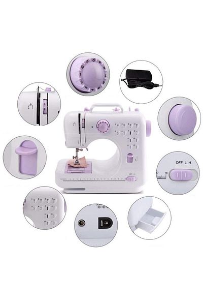 DAR Sewing machine, SM-505A, White-pink with 12 sewing patterns 181-36
