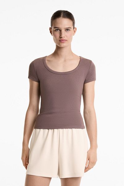 Oysho Heavy rib round neck T-shirt with modal