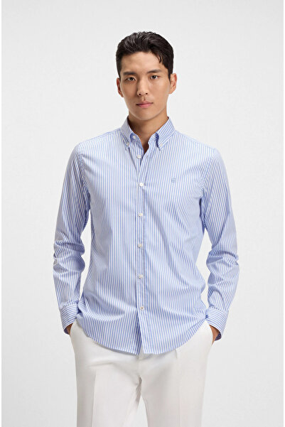 BOSS Erkek Düğme Kapama Gömlek Yaka Çizgili Mavi Gömlek 50545235-450