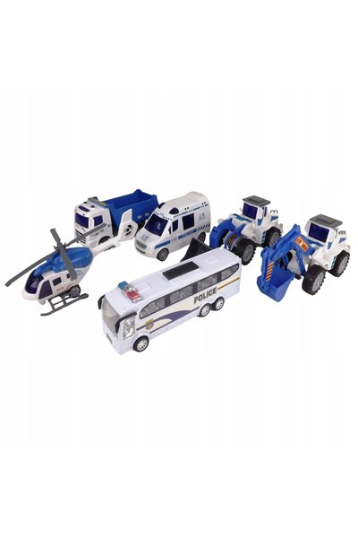indiggo Set 6 Toy Vehicles, Police Model, Includes Helicopter, Ambulance, Bus, Trucks, Ideal for Vehicle Ent
