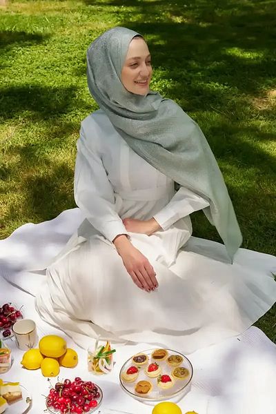 Madame Polo Elegance Lace Pattern Jacquard Shawl - Μέντα