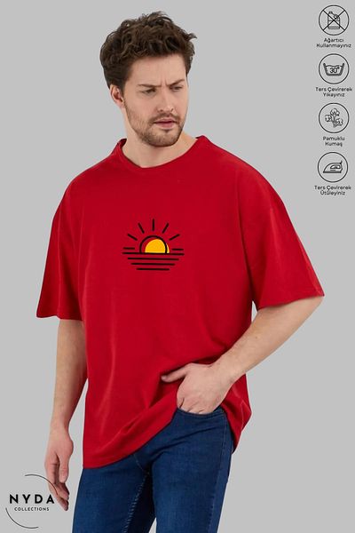 Nyda Collections Unisex Crew Neck Sunset Printed Cotton Oversize Short Sleeve T-Shirt
