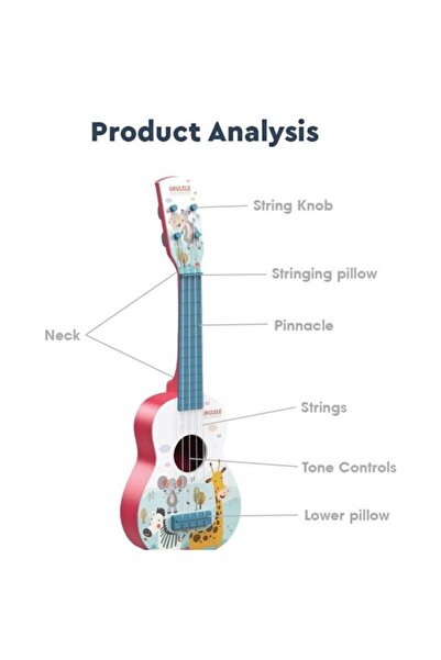 Star Master Children's Guitar with 4 Strings, 55 cm, Ukulele, Animals, Multicolor