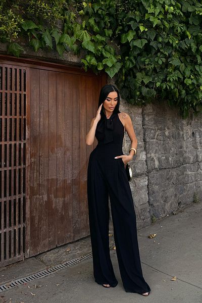 Seda Yalçın Atelier Black Relaxed Cut Jumpsuit with Tie Detail