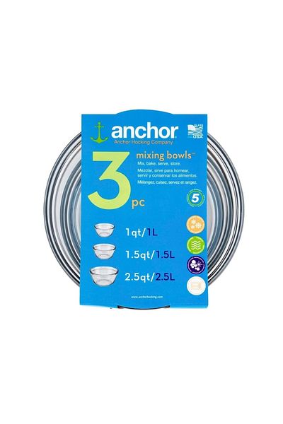 Anchor Hocking 3-Piece Durable Glass Mixing Bowl Set Clear