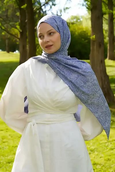 Madame Polo Σάλι ζακάρ με έθνικ μοτίβο Elegance - Μπλε