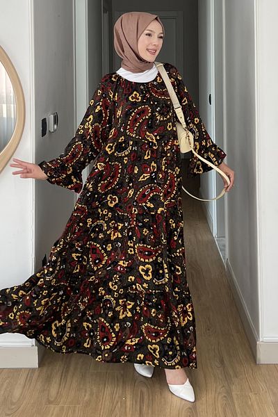 SaklıButik Madonna Collar Shawl Pattern Dress