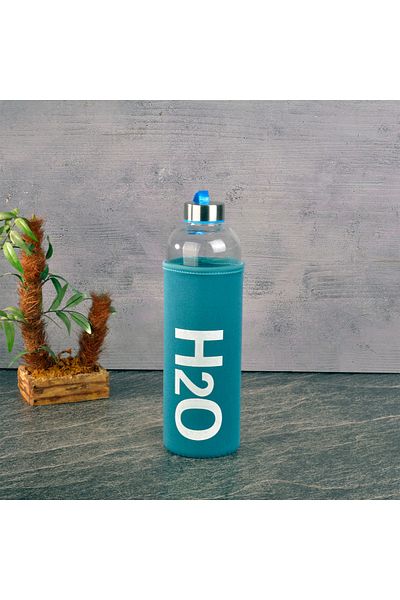 Tohana Glass Flask with Case 1000 ml Petrol Blue