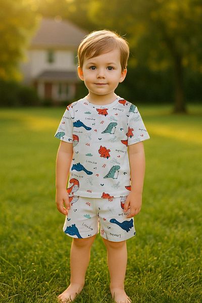 LUESS Boys' 100% Cotton Colorful Dinosaur Shorts Pajama Set (3-4 Years Old 8-9 Years Old)