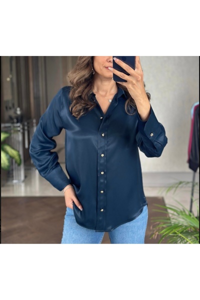 KAROL Gold Düğmeli Saten Gömlek